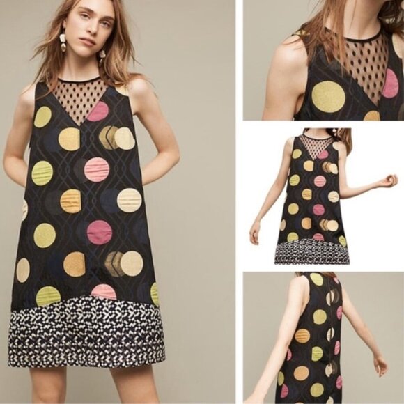 Anthropologie Dresses & Skirts - Anthropologie Maeve Tilde Jacquard Shift Navy Shimmer Dot Lace Dress Size M-C18
